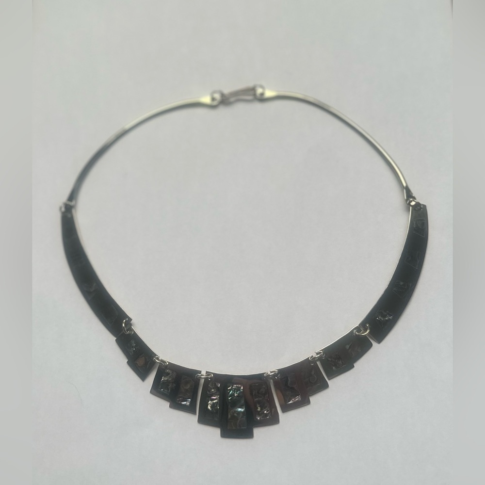 Vintage Abalone Taxco Mexican Alpaca Necklace (N140) - Picture 8 of 12